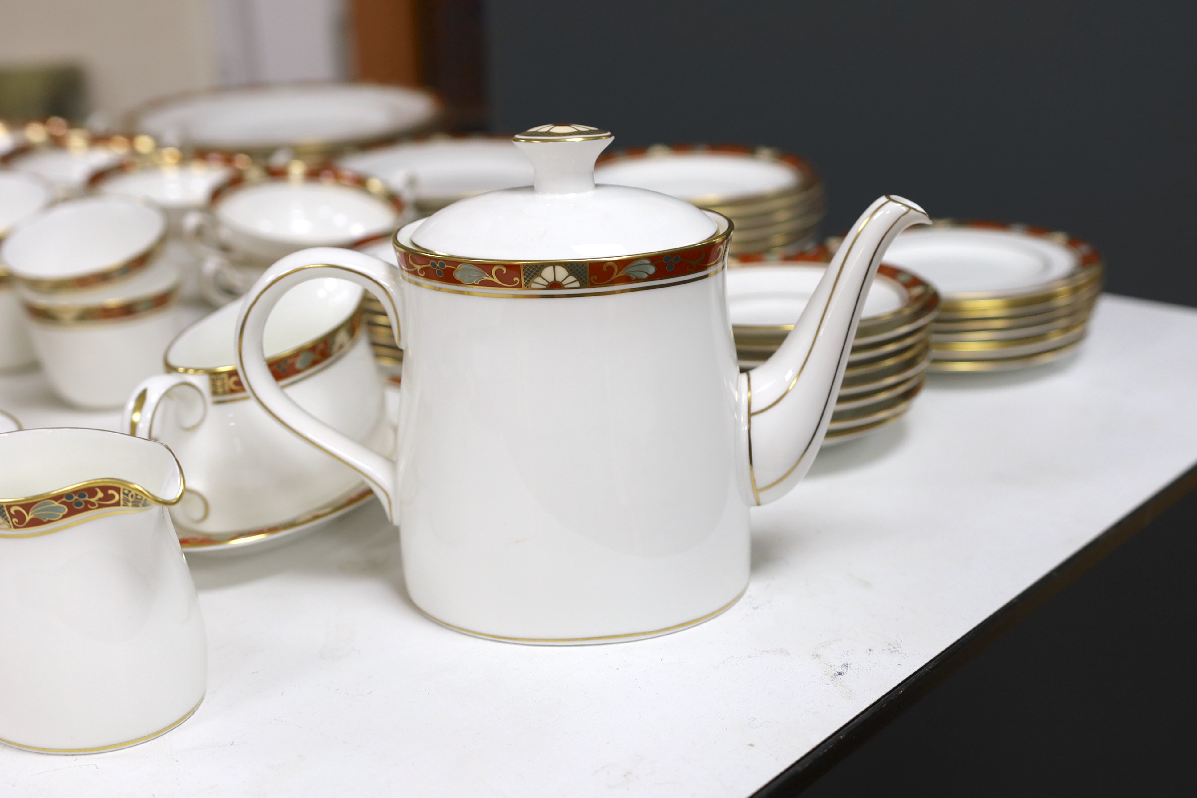 A Royal Crown Derby Cloisonné pattern tea and dinner service for 8 settings